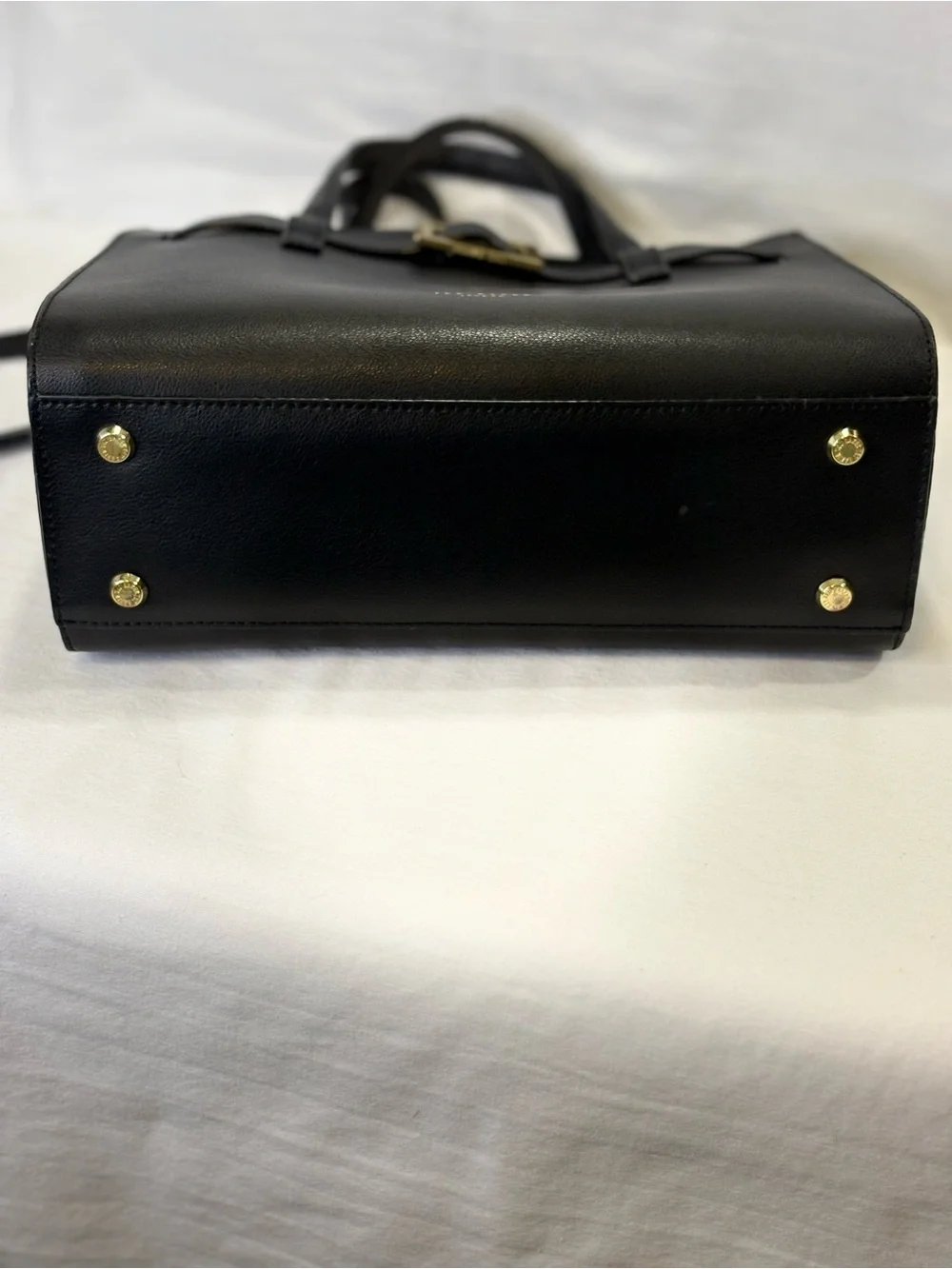 TED BAKER Black Leather Structured Satchel with Gold Buckle LIKE NEW $450
